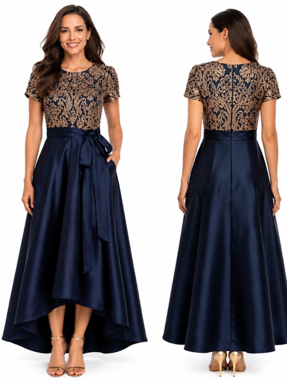 RM‎ Richards  - Navy & Gold Sequin Formal Dress